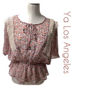 🆕Ya Los Angeles Size Medium Women’s Sheer Patterned Blouse